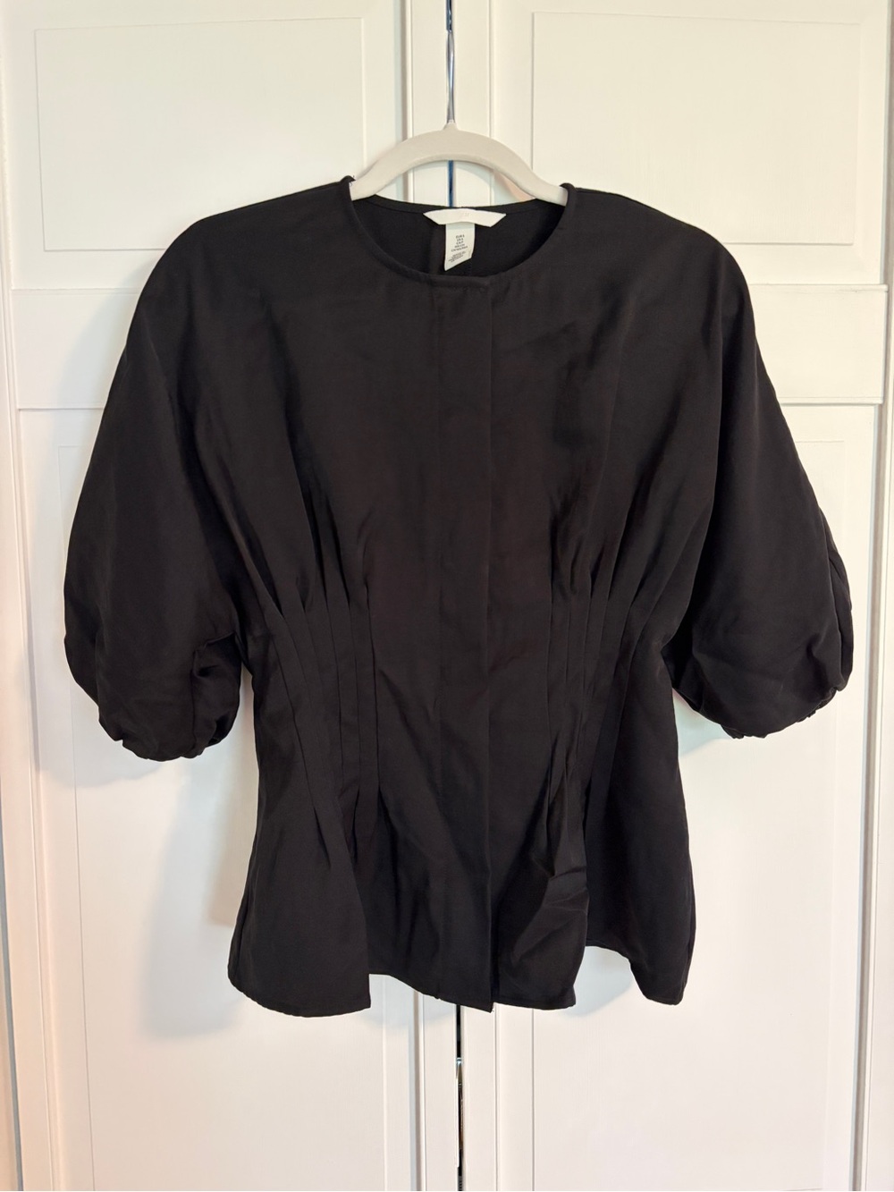 Black Puff-Sleeve Women’s Top - Classic Short Sleeve Blouse